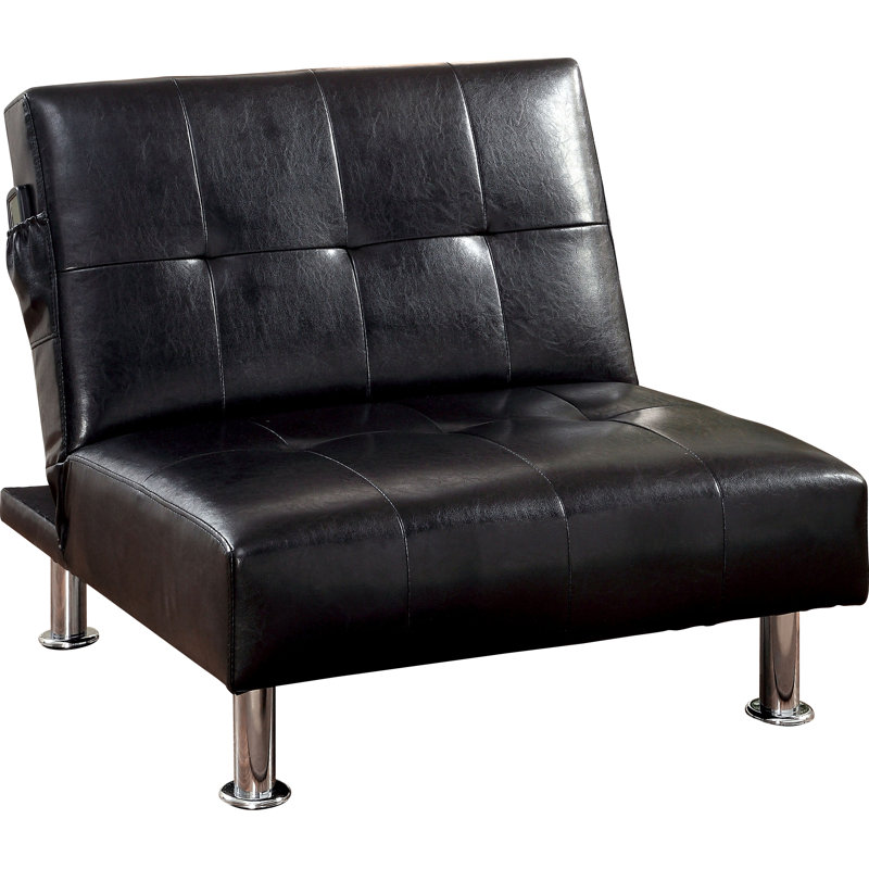 Fauteuil convertible capitonné l 87,63 cm Perz, Similicuir noir