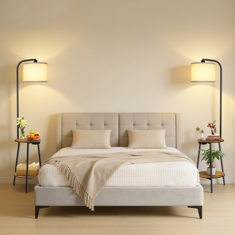 160cm Powder Coated Tray Table Floor Lamp, Black