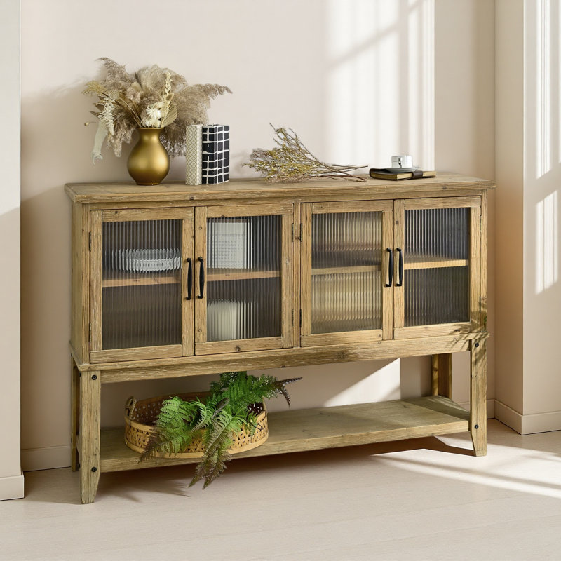 Armoire rustique 59,06 "avec porte en verre et porte de rangement rectangulaire