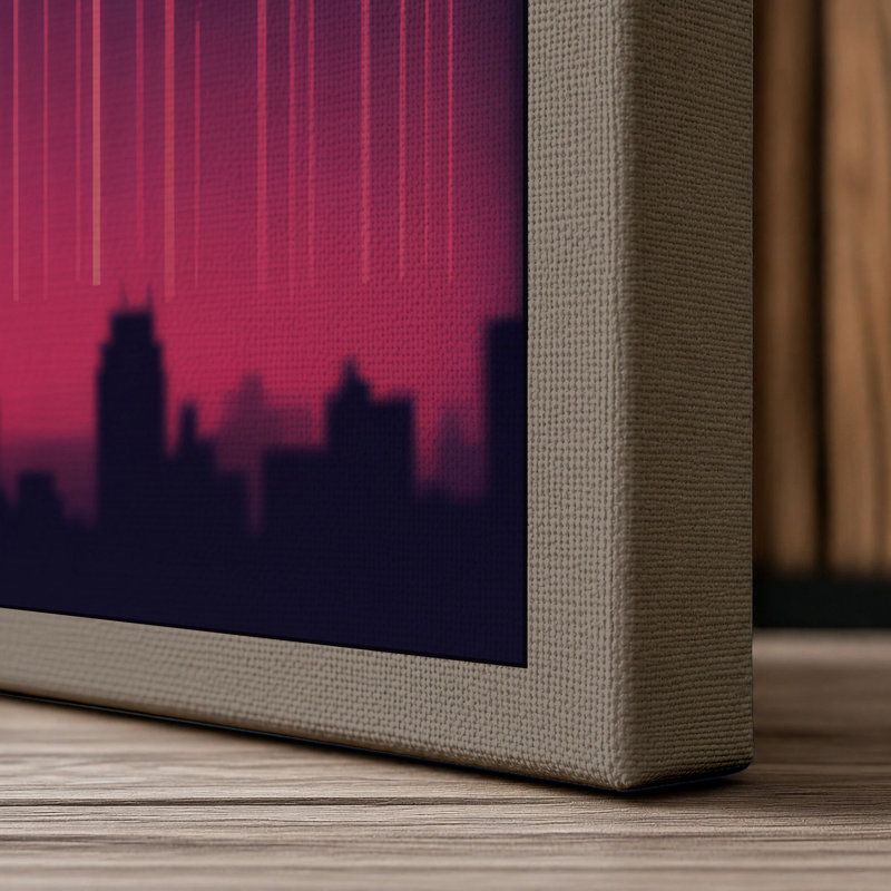 Neon Skyline Modern - Wrapped Canvas, 18x12 - 45.7 x 30.5 cm, Taupe Border