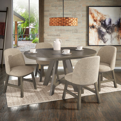 Alta 42"-60" Wood Finish Extendable Round Dining Set - 5-Piece, Dining Table And Curved Back Chairs