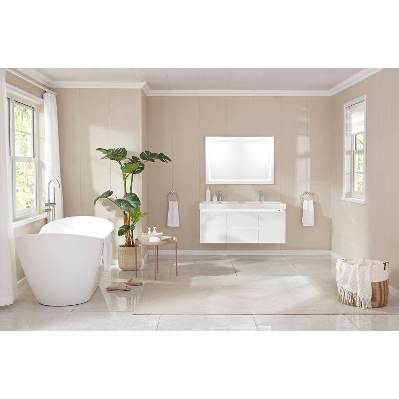Ophelia 71" x 32'' Freestanding Soaking Acrylic Bathtub, White/Classic Chrome