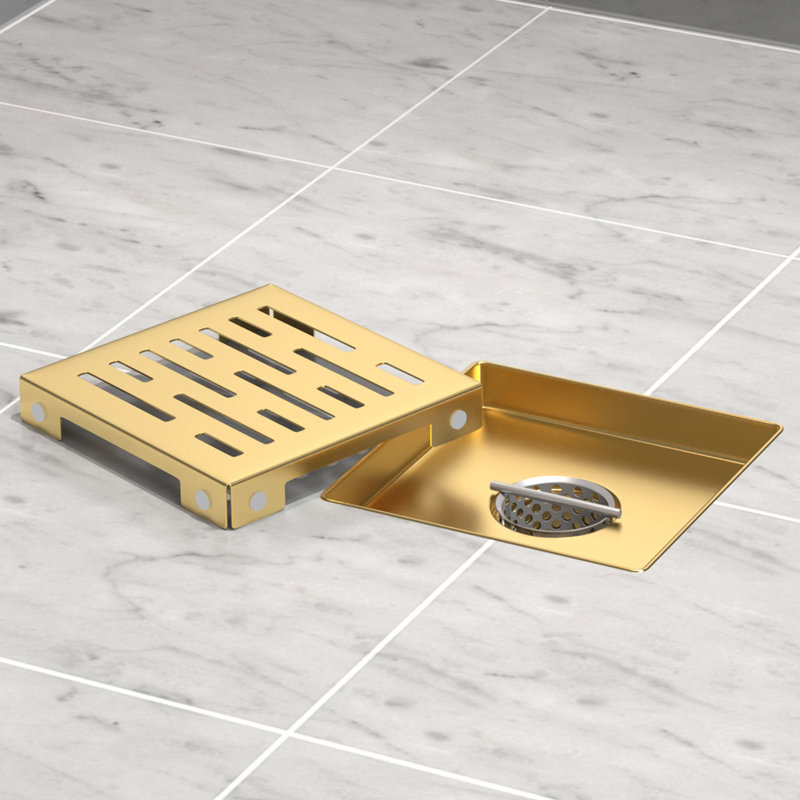 DRAIN DE DOUCHE CARRÉ 6 po avec crépine et crochet de levage - bonde en acier inoxydable moderne pour douches de salle de bain