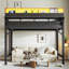 Lit simple mezzanine de taille XL avec tablettes de rangement et panneau perforé, lit mezzanine en métal avec ports USB et lumières DEL, sécuritaire et robuste, noir-1535446957