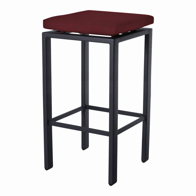 Aris Outdoor Bar Stool, Graphite, Alcazar Redwood, 31.25"