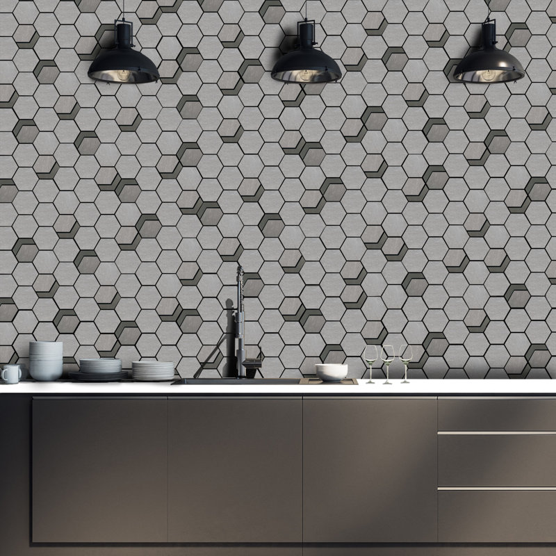 Native Rock 3.5" X 3.5" Porcelain Metal Look Tile Hexagon Mosaic Sheet, Platinum Iron