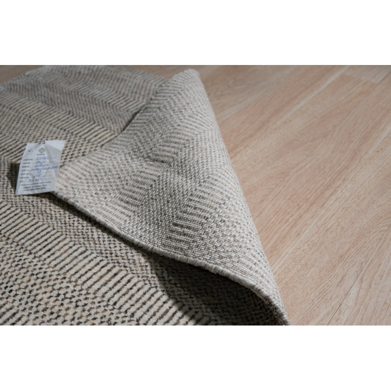 Tapis beige tendance en laine fait à la main Dahlia, Rectangle 2 pi x 4 pi