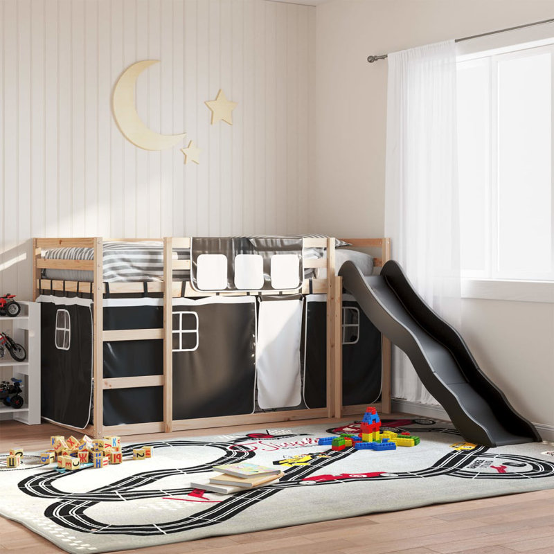 Inness Bunk Bed with Trundle Bed, 80 x 200 cm, Black, Natural