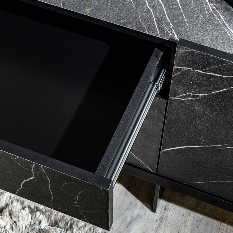Buffet 1 tiroir 70,86 po Alva, Noir / marbre noir