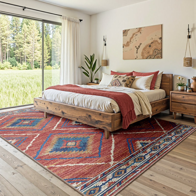 Machine Washable Non Slip Western Area Rugs for Living Room Bedroom Dining Room, Rectangle 8' x 10', Red/Orange