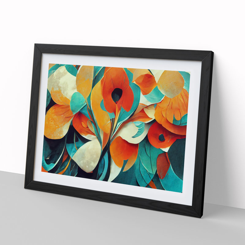Floral Abstract Vol.1 - Single Picture Frame Print, Black Framed, 46cm H x 64cm W x 2cm D