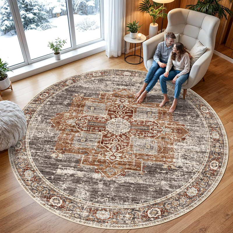Washable Rugs - Large Boho Rugs for Living Room Stain Resistant Carpet Vintage Tribal Rugs for Bedroom Kitchen Bathroom Non Slip Backing Home Decor Floor Decoration Mat Brick