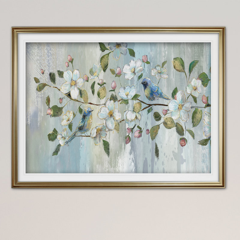 « painterly spring », reproduction de peinture à l’acrylique encadrée, Or, H 24 po x l 32 po x P 1,5 po