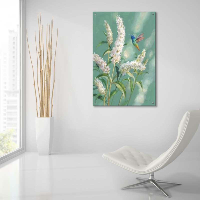  «Hummingbird Spring 2» par Danhui Nai, art mural en verre acrylique, 24 po x 36 po, H 36 po x l 24 po