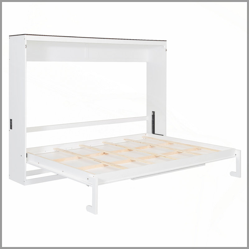 Grand lit escamotable mural et USB, blanc, Blanc