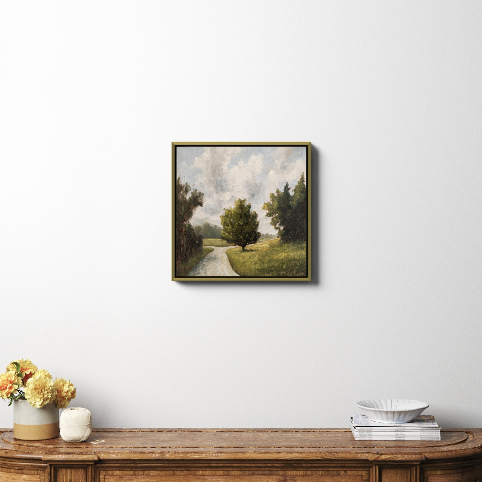 Around the Bend Painting, No, 20" H x 20" W x 2" D, Gold Framed Canvas