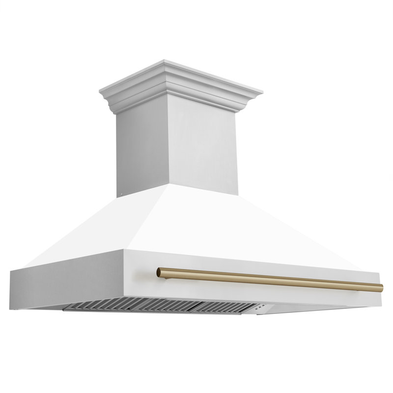 48" Autograph Edition 700 CFM Ducted Wall Mount Range Hood in Matte Black, White Matte/Champagne Bronze