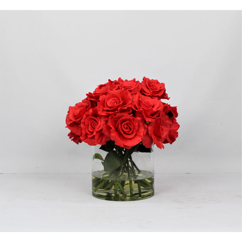 Arrangement floral en pot de roses cylindriques, Rouge
