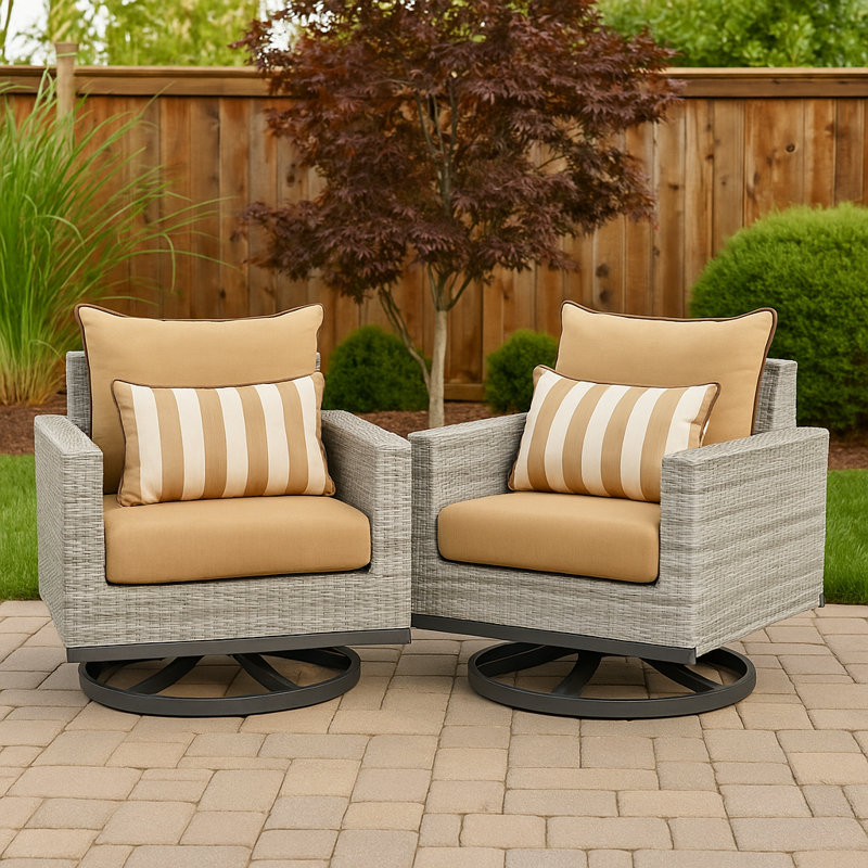 Sameko 2Pc Sunbrella Outdoor Motion Club Chars, Gray, White/Coral