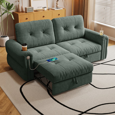 Nimbus 74" Modern Chenille Fabric Loveseat Sofa 2-in-1 Multi-Functional Convertible Sleeper Sofa Bed with Down Filling, Supports 600 lbs for Living Room, Bedroom and Apartment Use