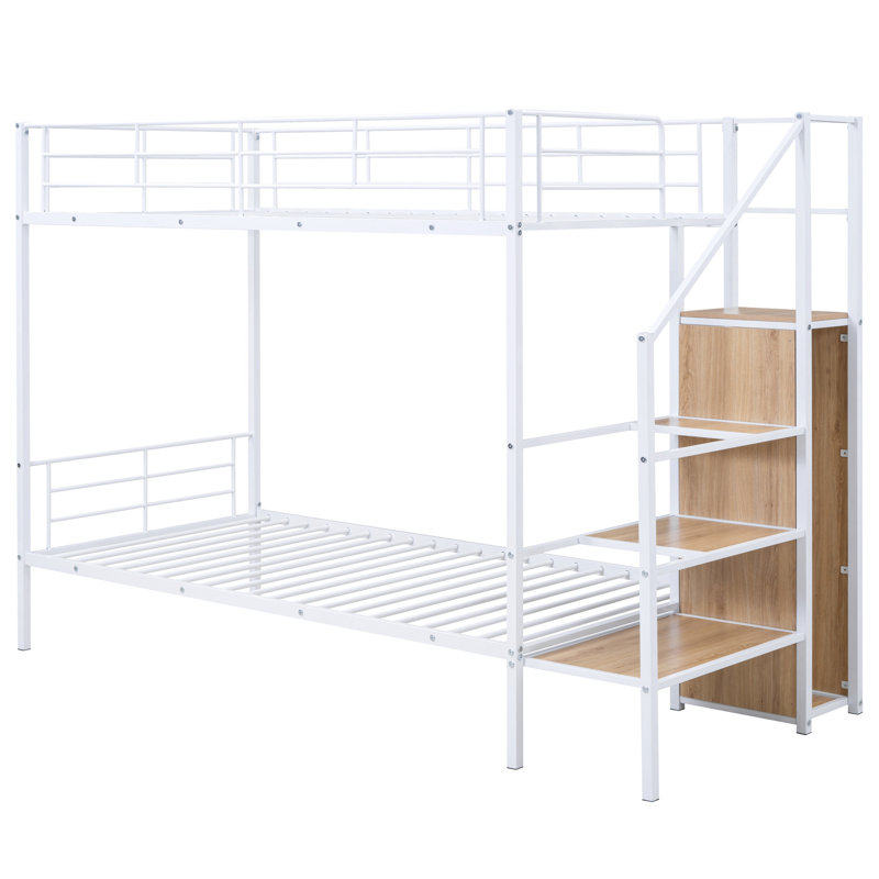 Lit simple superposé au-dessus de métal avec rangement latéral et garde-robe - blanc, espace et élégant pour les adolescents