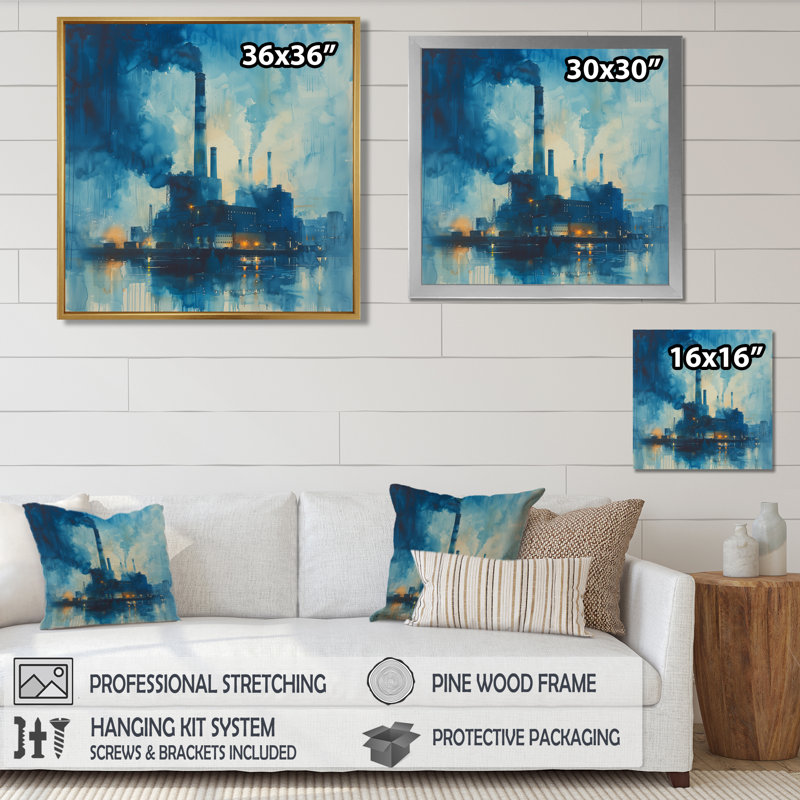 «Blue Turbine Power Plant Tower - Power Plants», reproduction d'art murale, H 16 po x l 16 po, Cadre simple noir