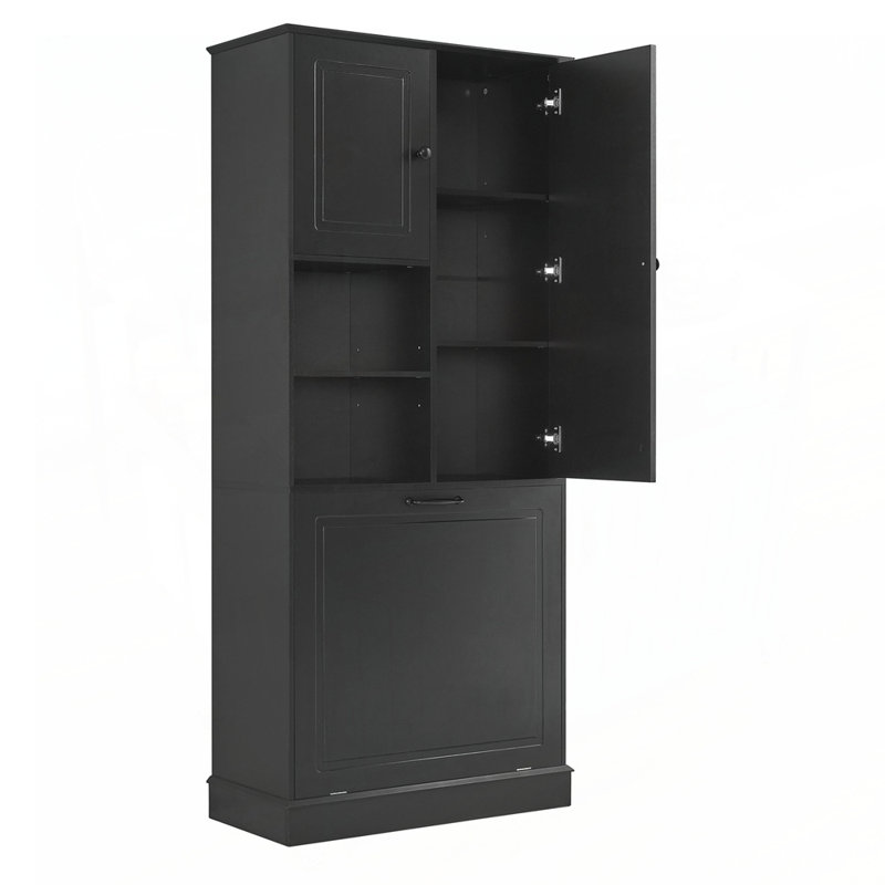 Armoire de rangement à tablettes réglables avec grand panier rabattable et armoires fermées, parfaite pour la salle de bain, le salon ou le bureau