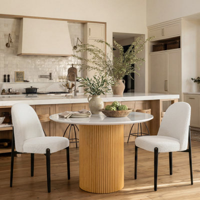 Ensemble de table de salle à manger moderne 42 po, 3 pièces, table de cuisine en faux marbre avec chaises capitonnées