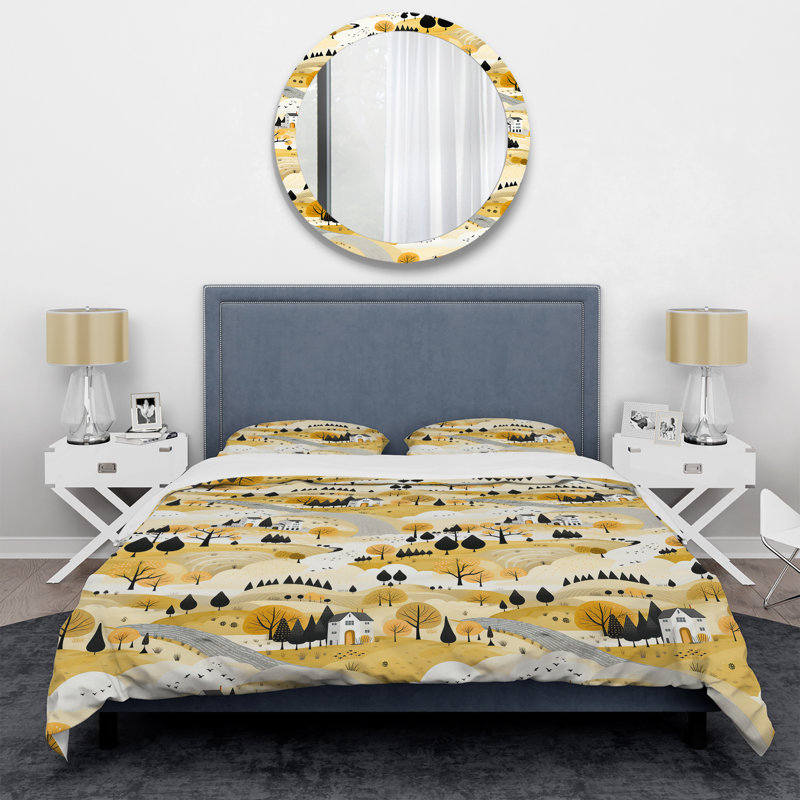 Literie Autunm Yellow Minimalisme paysage II, Housse de couette simple + 1 taie décorative stan