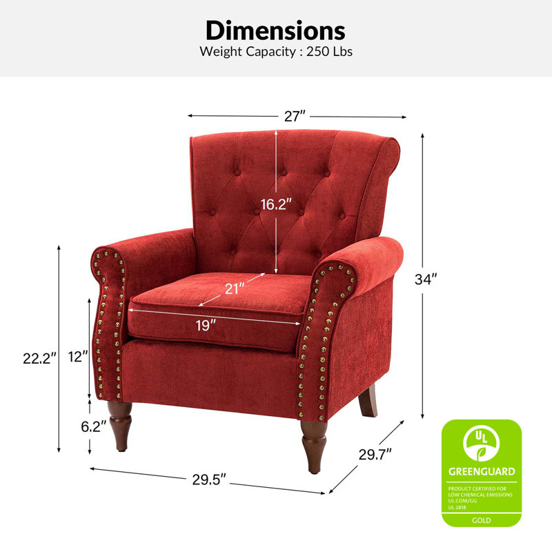 Fauteuil capitonné 29,5 po Anine, Polyester rouge