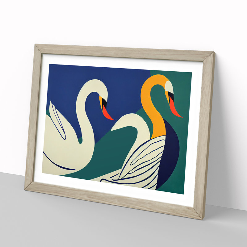 Abstract Swans Vol.2 - Framed Print, 34cm H x 46cm W x 2cm D, Oak Framed