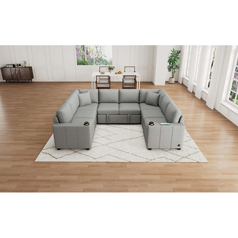Canapé-lit modulaire convertible en U de 107,1 po pour salon, Gris