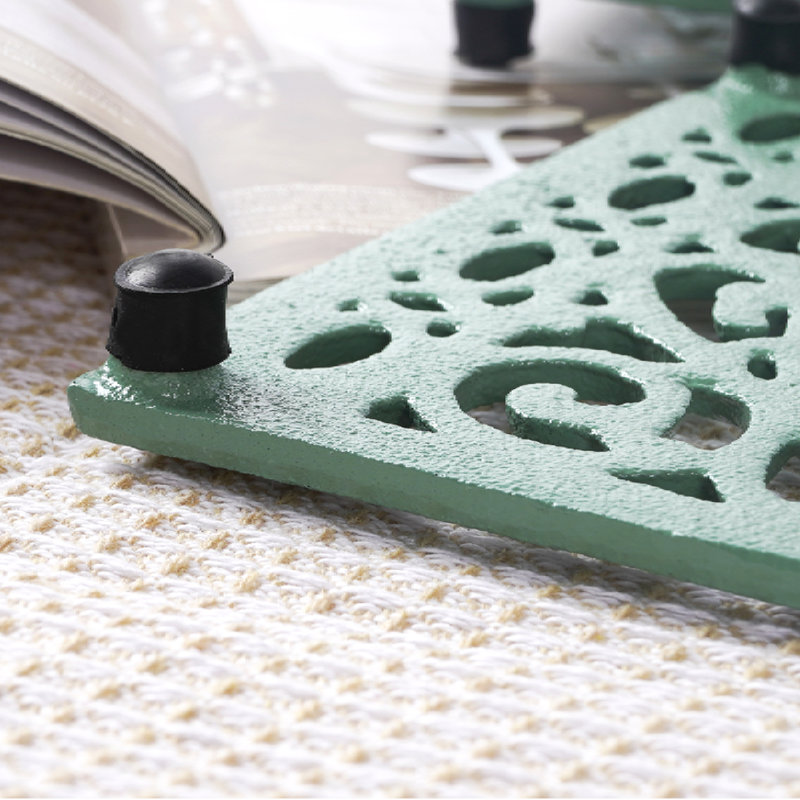 9.6 x 6.3 Inch Cast Iron Trivet Set, Large Metal Trivets for Hot Dishes Pots Pans Decorative Kitchen Trivets, Heat-Resistant Trivet Mats for Quartz Countertops, Green Kitchen Accessories