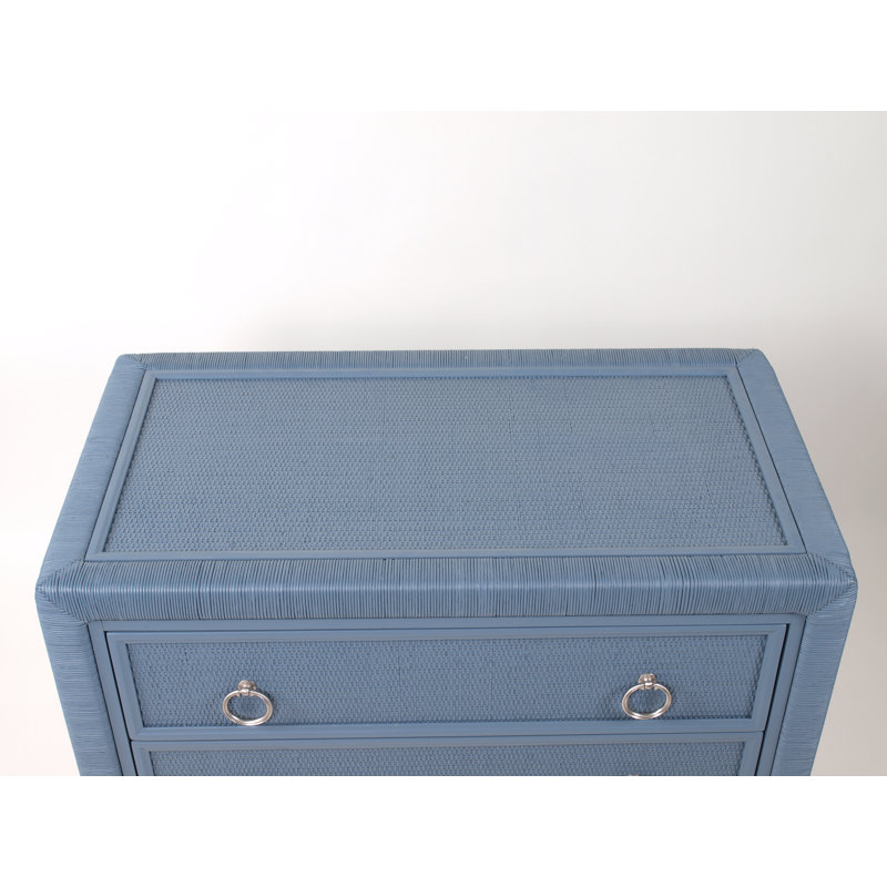 Warwick 7-Drawer Solid Wood and Wicker Vertical Chest, Satin Nickel, Ocean