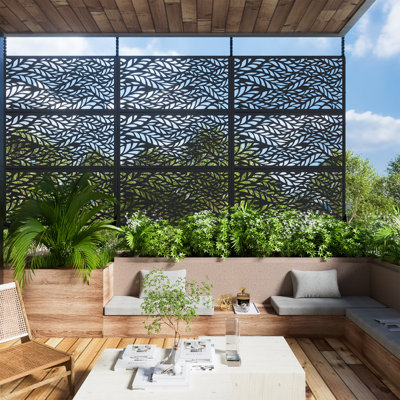 6ft. H x 4ft. W Metal Privacy Screen Fence Panel Leave Pattern