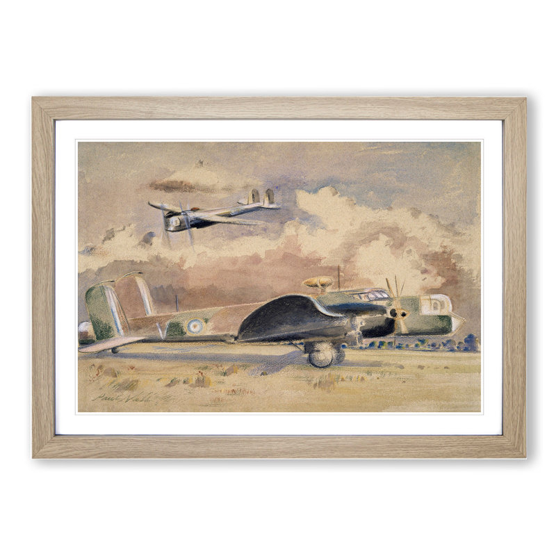Whitley Bombers Sunning by Paul Nash - Picture Frame Painting, 36cm H x 48cm W x 2cm D, Oak Framed