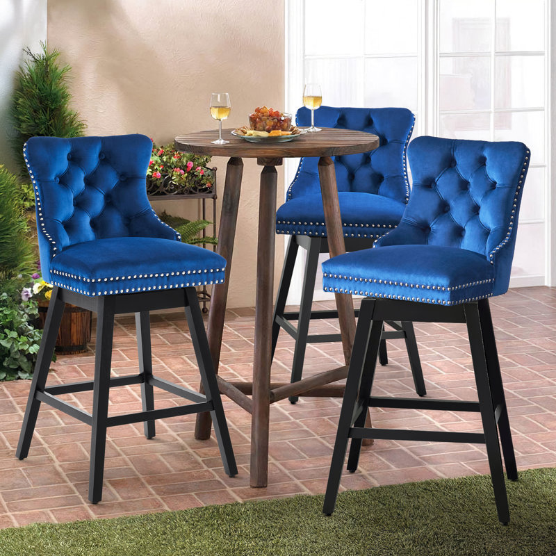 Bar Height Bar Stools Set Of 3 – Upholstered Swivel Bar Stools For Kitchen Island, Modern Design With Thickened Cushions, Backs, And Solid Wood Legs