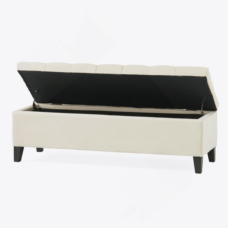 Button - Tufted And Diamond - Stitched Storage Ottoman, Beige, Beige