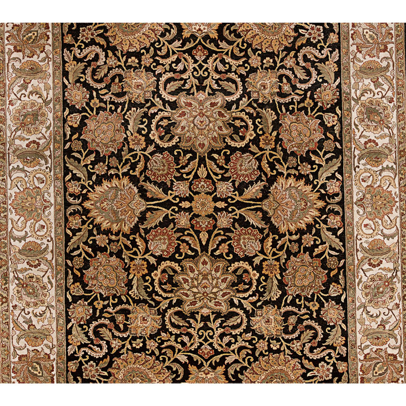 Hand Knotted Wool Area Rug in Black And Ivory