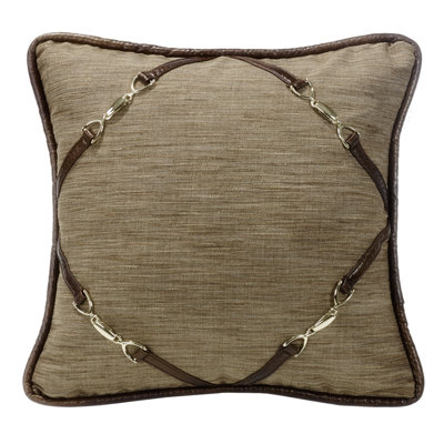 Coussin décoratif olive / brun avec boucle en jacquard rustique en coin 18 x 18 po