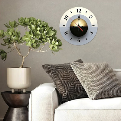 10" Round Wooden Wall Clock, Silent Quartz Movement, UV-Printed Design, Battery Operated