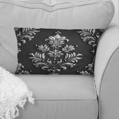 Black Silver Damask Glamour - Damask Pillow