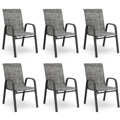 Chaise de salle à manger 6 pièces en métal gris avec tissu Teslin résistant à l'eau et à la rouille