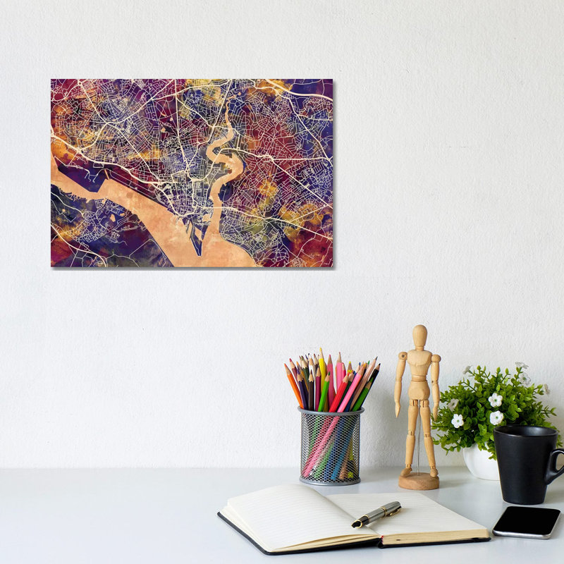 Southampton England City Map II by Michael Tompsett - Wrapped Canvas Gallery-Wrapped Canvas Giclée, 20.32 cm H x 30.48 cm W