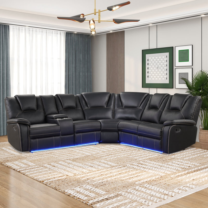 Canapé modulaire en cuir Iliza, Similicuir noir, H 38,98 po x l 102,36 po x P 97,64 po
