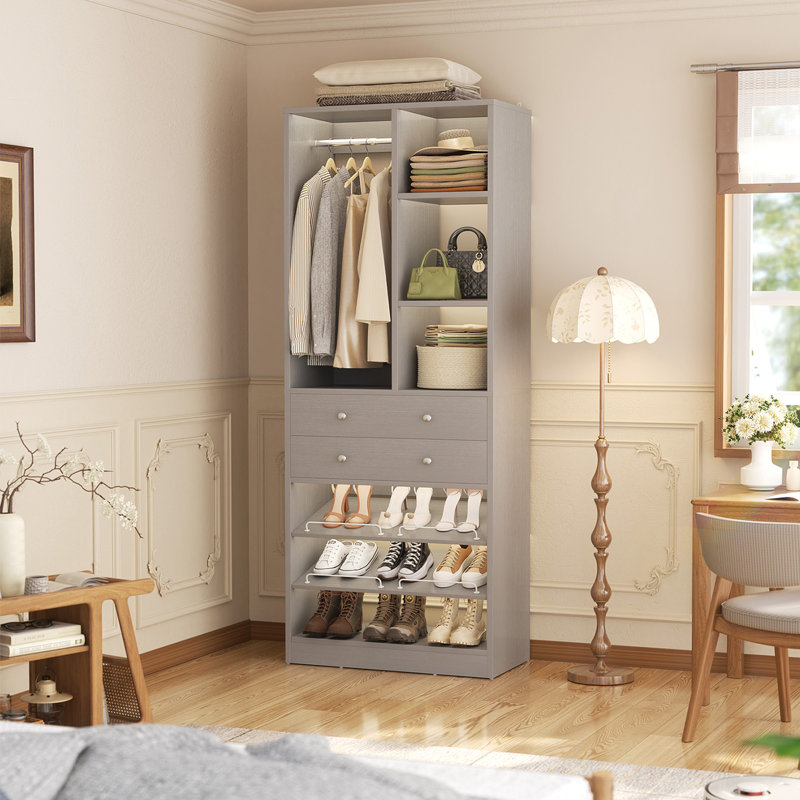 Rangement pour placard 8,8 pi avec 2 tiroirs en bois et 1 tringle, Gris