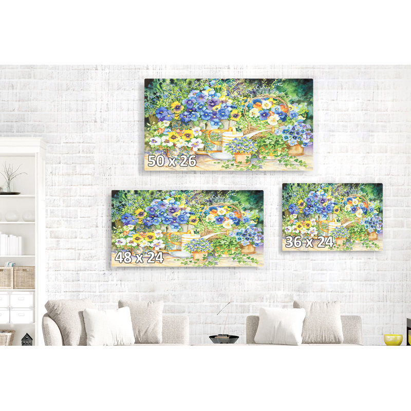 Jonquilles, paniers, fleurs, aquarelle, bleu, vert, jaune, H 16 po x l 24 po x P 1,5 po