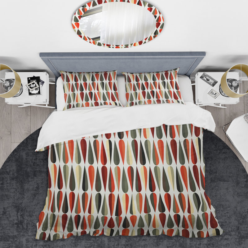 Retro Art Deco - Mid century bedding set - Modern Mid-century Bed cover set, Brown/Coral/Gray Abstract 1