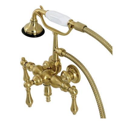 Aqua Vintage AE19T7 Vintage 3-3/8 Inch Wall Mount Tub Faucet With Hand Shower, Brushed Brass