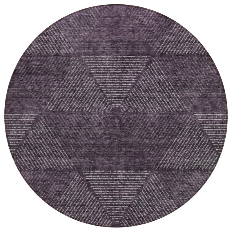 Tapis d'intérieur rond lavable géométrique 8 pi gris